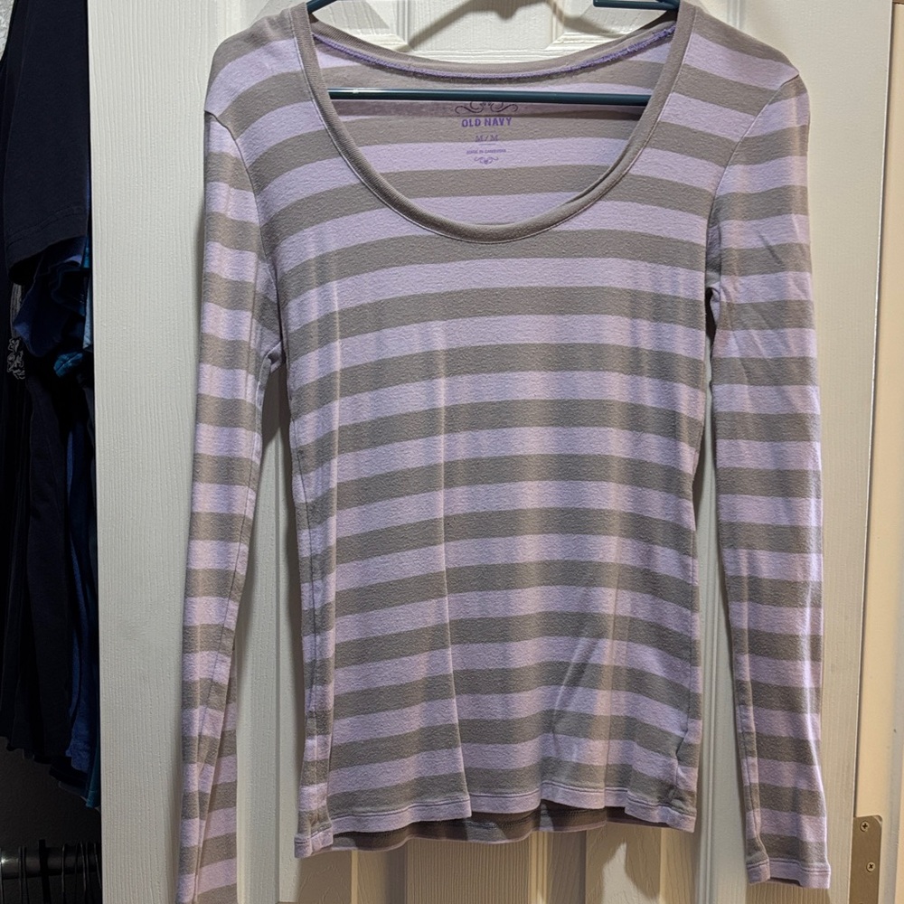 Old Navy Lavender and Gray Striped Long Sleeve Top